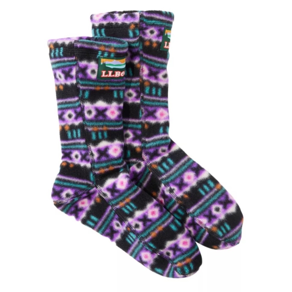 LL BEAN Unisex Fleece Aztec Print Slipper Socks Size Medium Gorpcore Cabin Cozy
